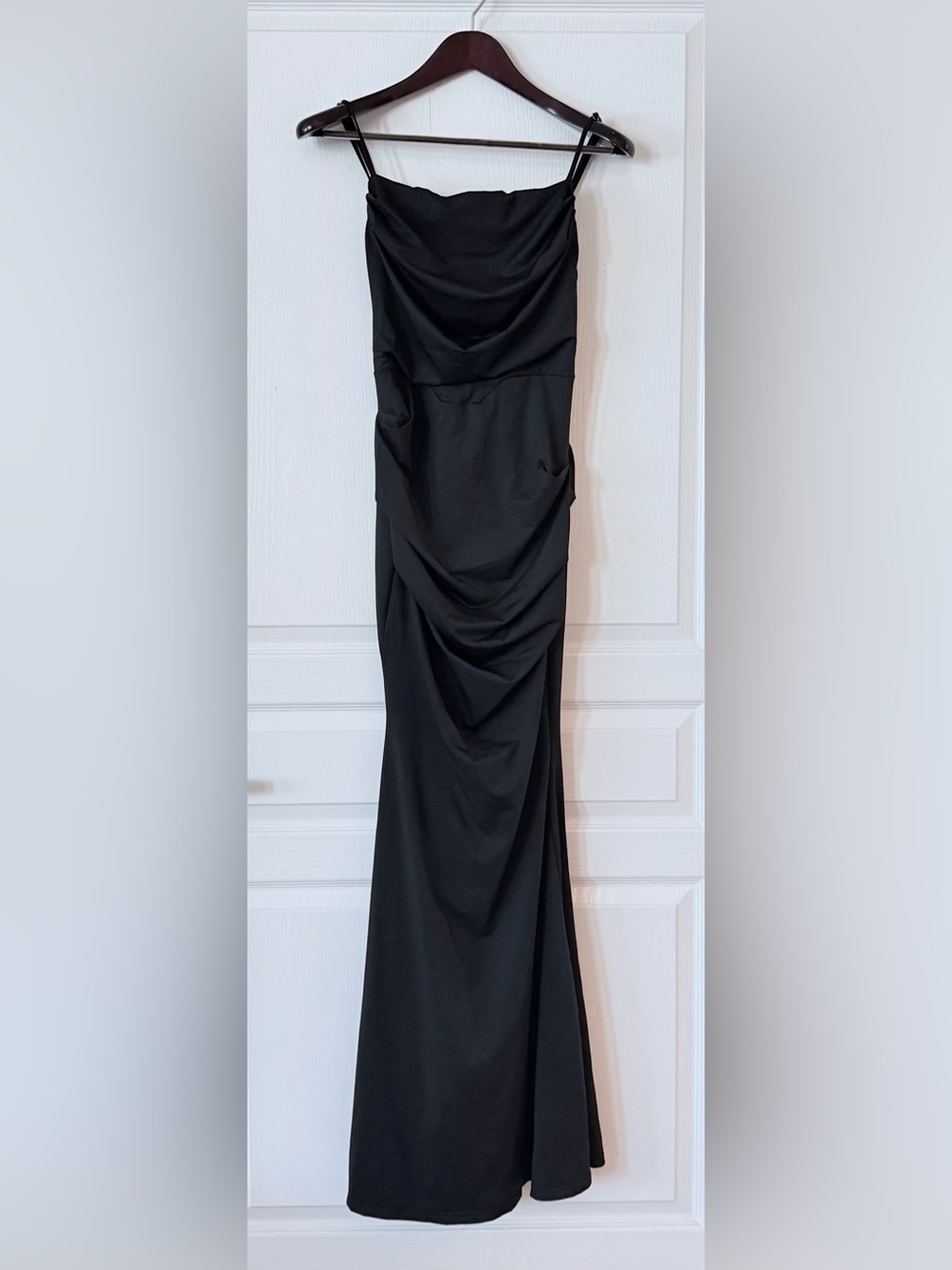 Marthea Women's Black Draped Maxi Dress with Spaghetti Straps